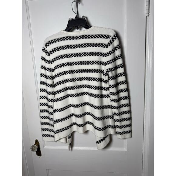 Talbots Black White Striped Chunky Rolled Neck Open Cardigan Sweater Small Chic - Picture 6 of 8
